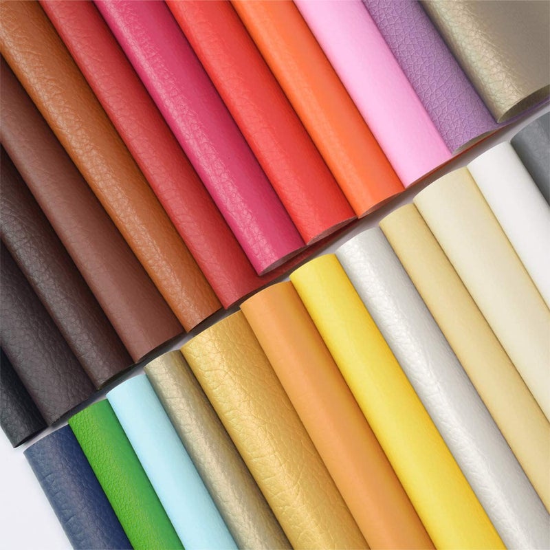 ZIIYAN 24 Pieces 8"x13.4"(20x34cm) Colored Faux PU Leather Sheets Upholstery Crafts Fabric for Bag Making, Hat Making, Hair Crafts Making, DIY Jewelry Making, Sewing, Shoe Making - Image 1